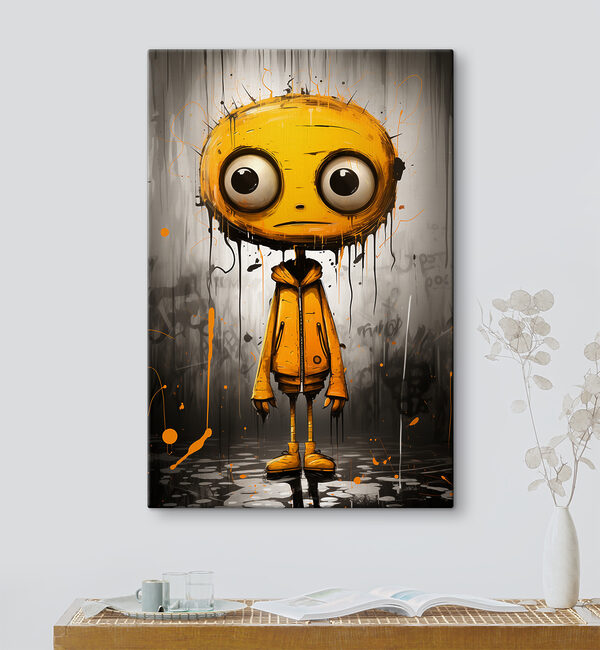 A cartoon character with big eyes