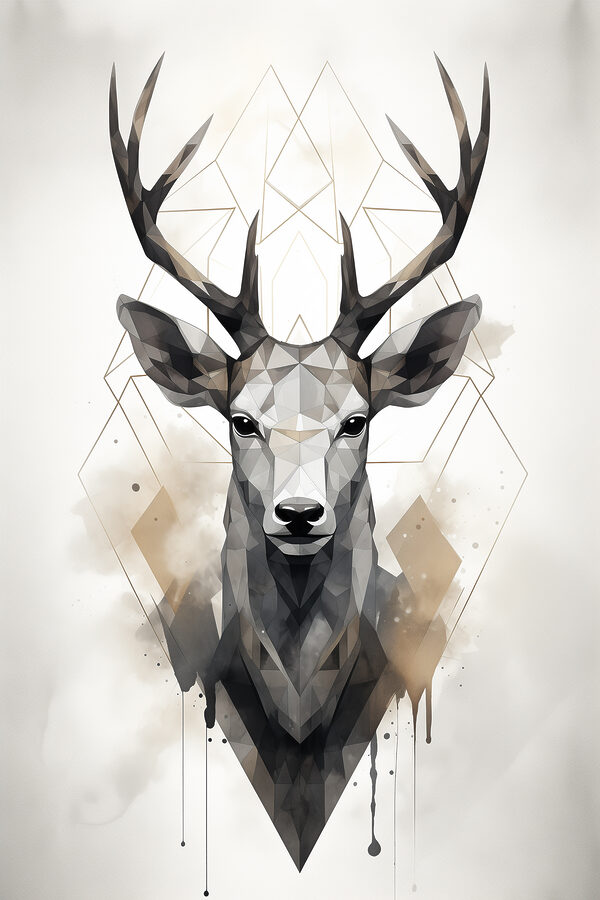 A deer with antlers and a geometric pattern