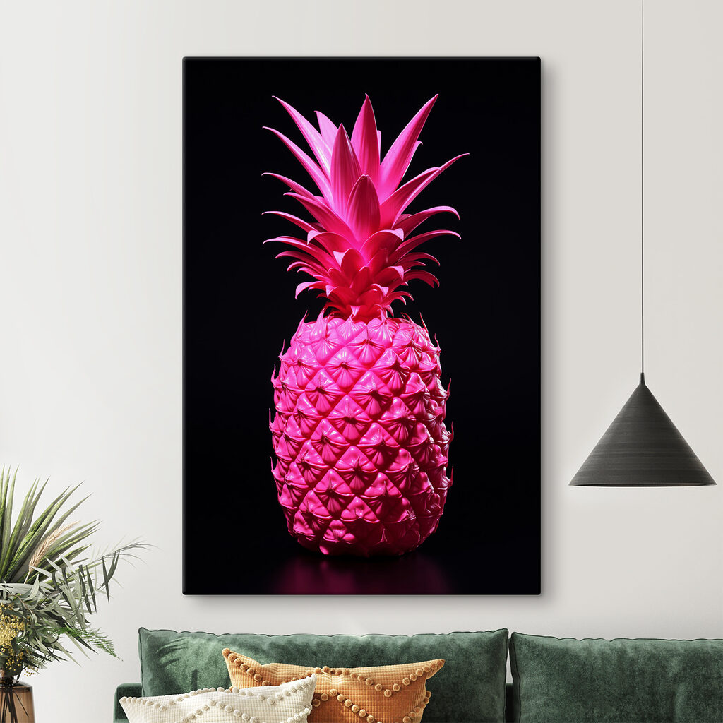 A pink pineapple with a black background
