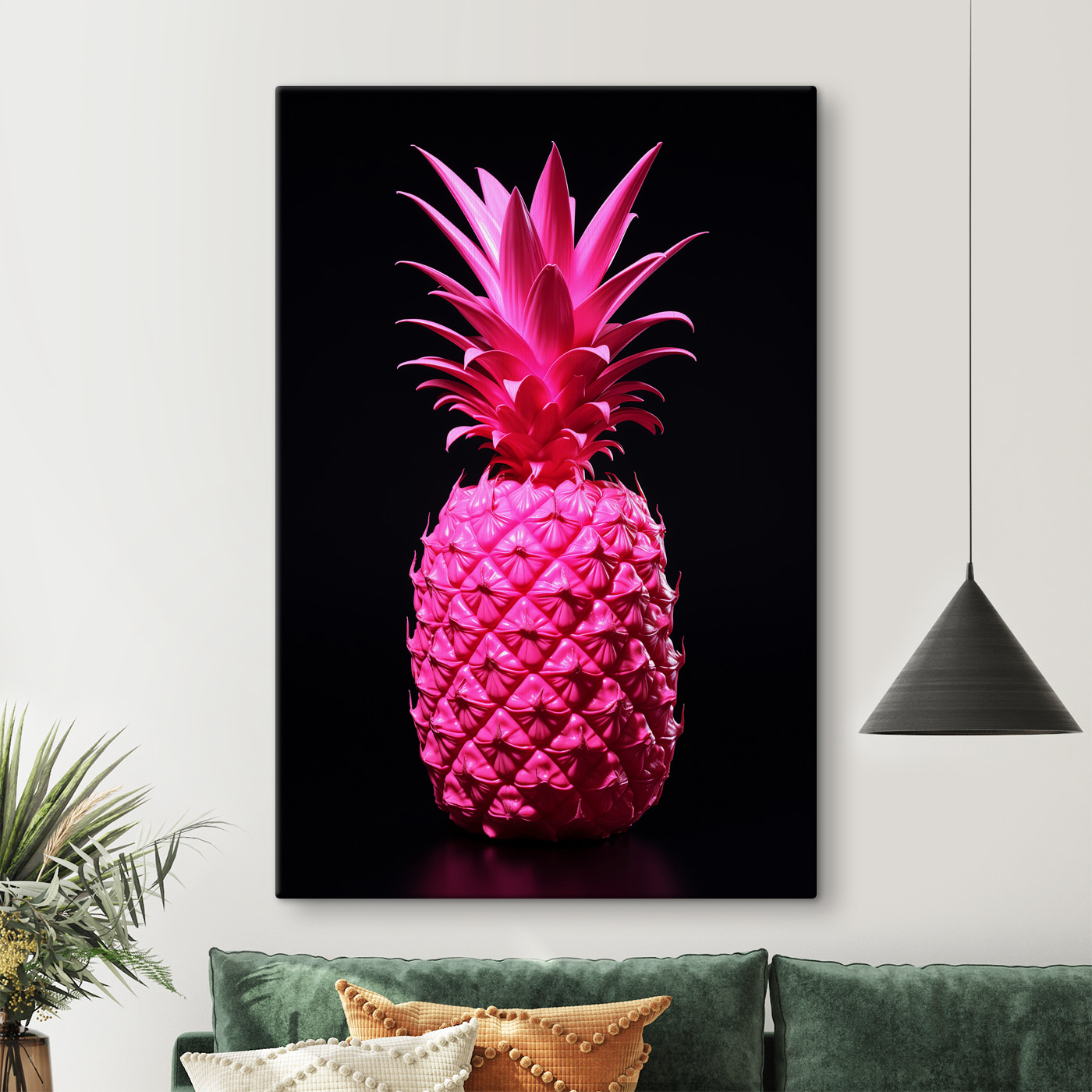 A pink pineapple with a black background
