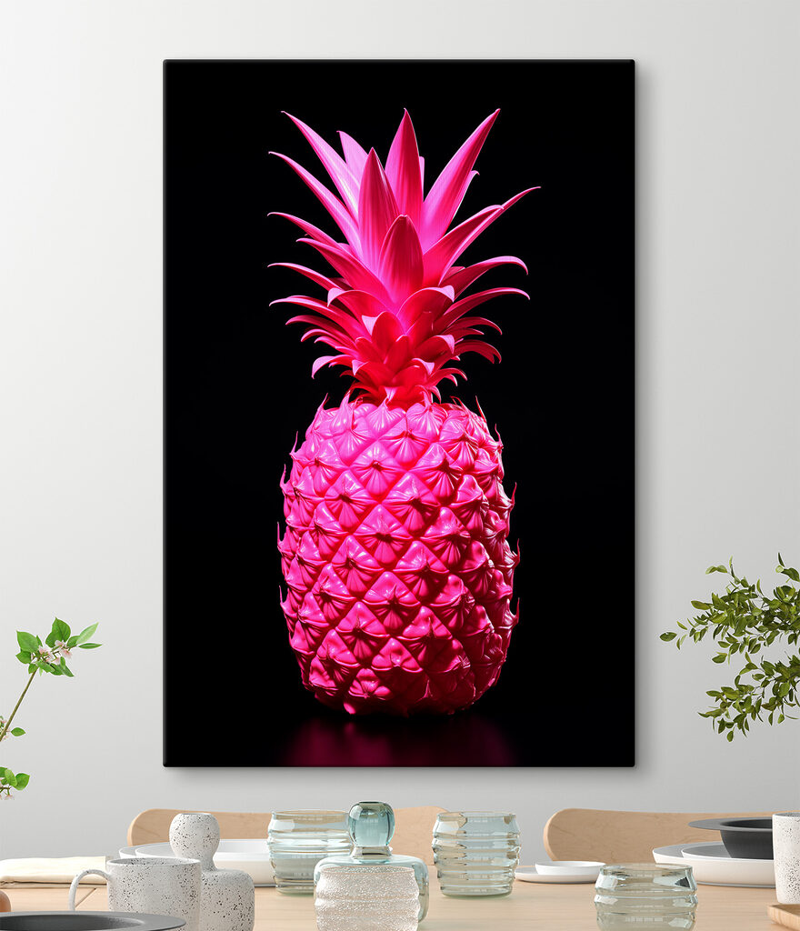 A pink pineapple with a black background