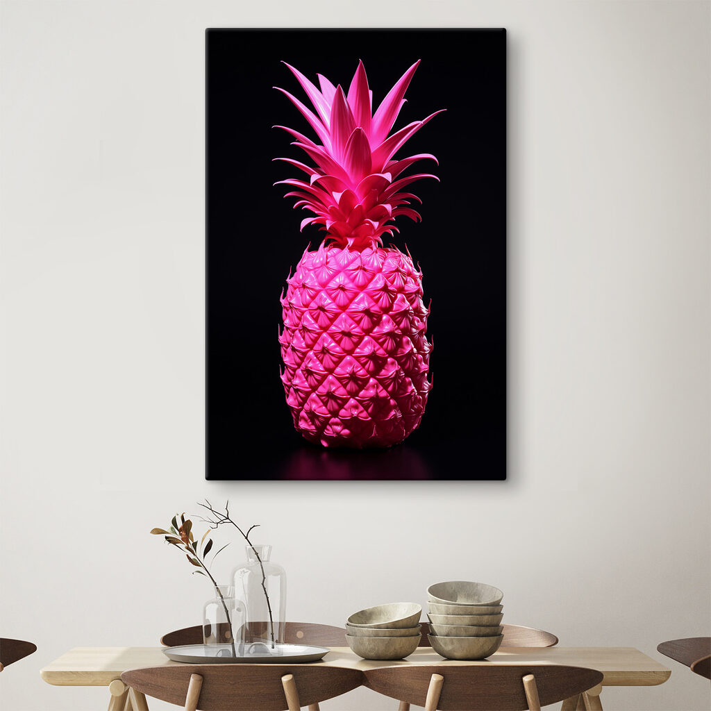 A pink pineapple with a black background