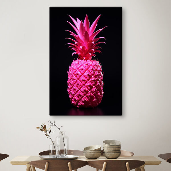 A pink pineapple with a black background