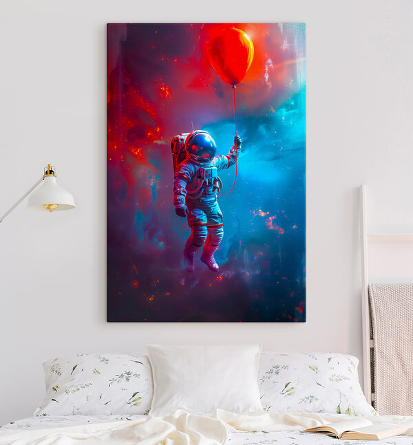 An astronaut holding a red balloon An astronaut holding a red balloon