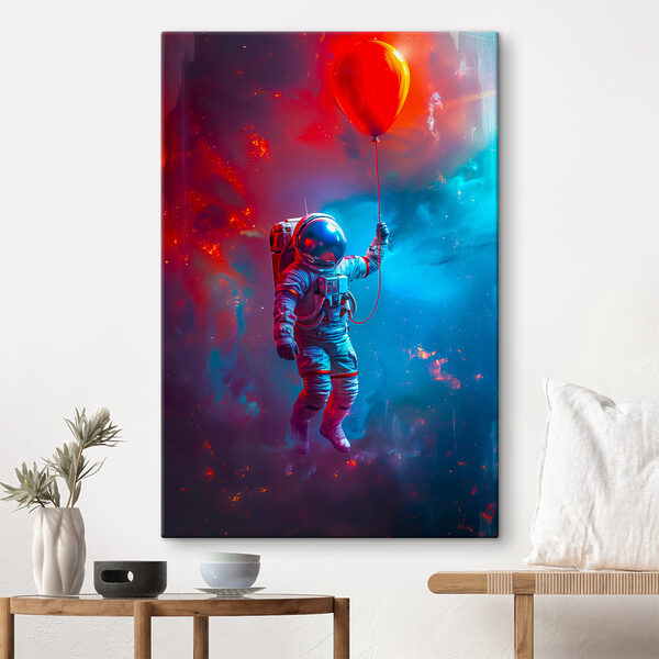An astronaut holding a red balloon An astronaut holding a red balloon