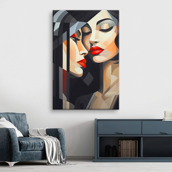 A painting of women with red lips A painting of women with red lips