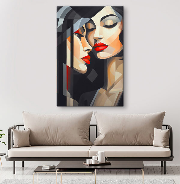A painting of women with red lips A painting of women with red lips