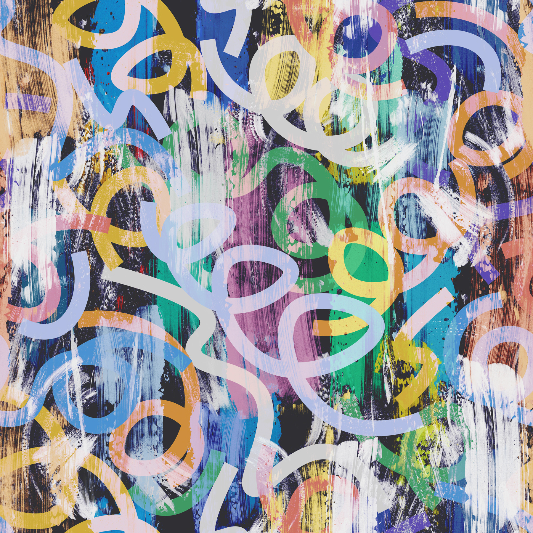 A colorful pattern with white and blue circles