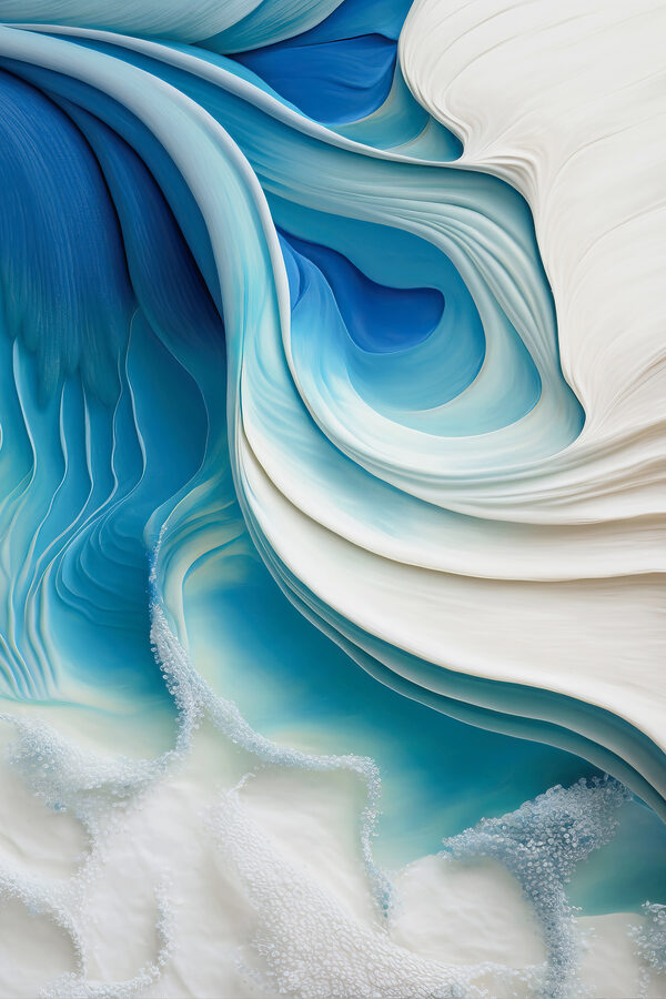 A close up of a blue and white swirl