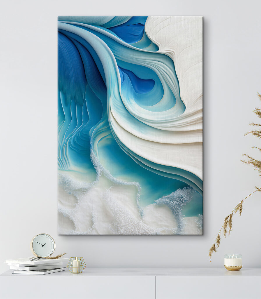 A close up of a blue and white swirl