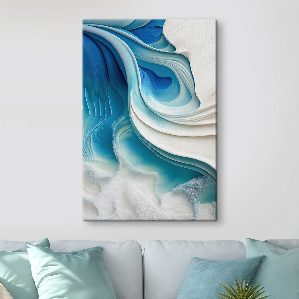A close up of a blue and white swirl