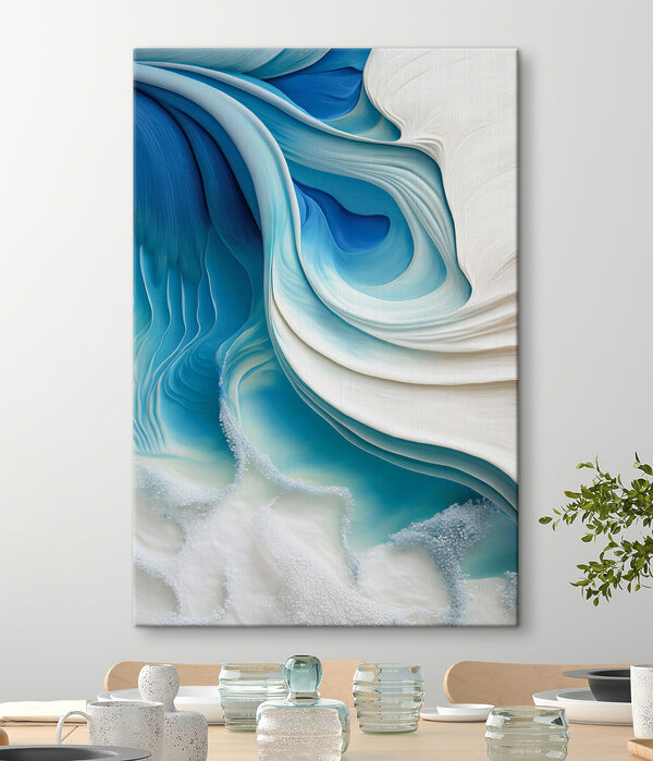 A close up of a blue and white swirl
