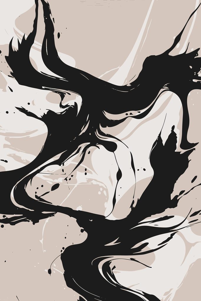 A black and white swirls on a tan background