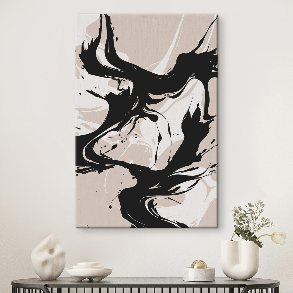 A black and white swirls on a tan background