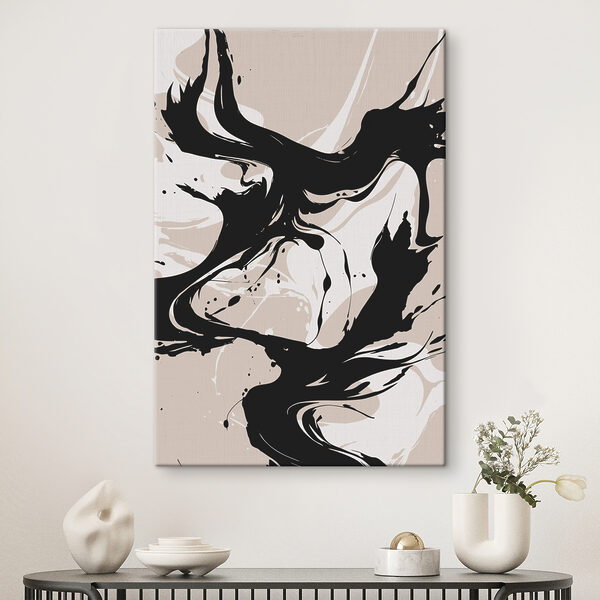 A black and white swirls on a tan background