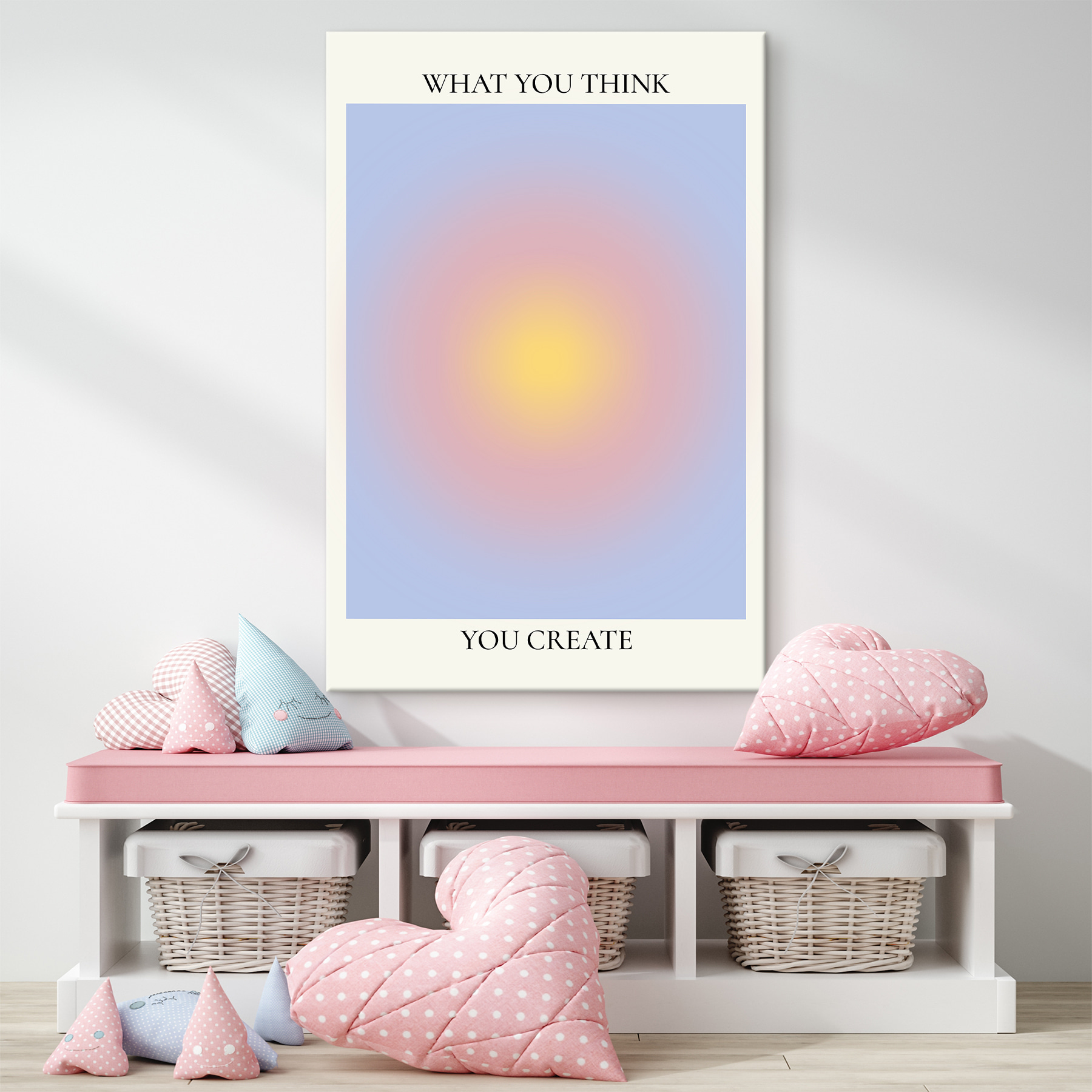 A blue and pink background