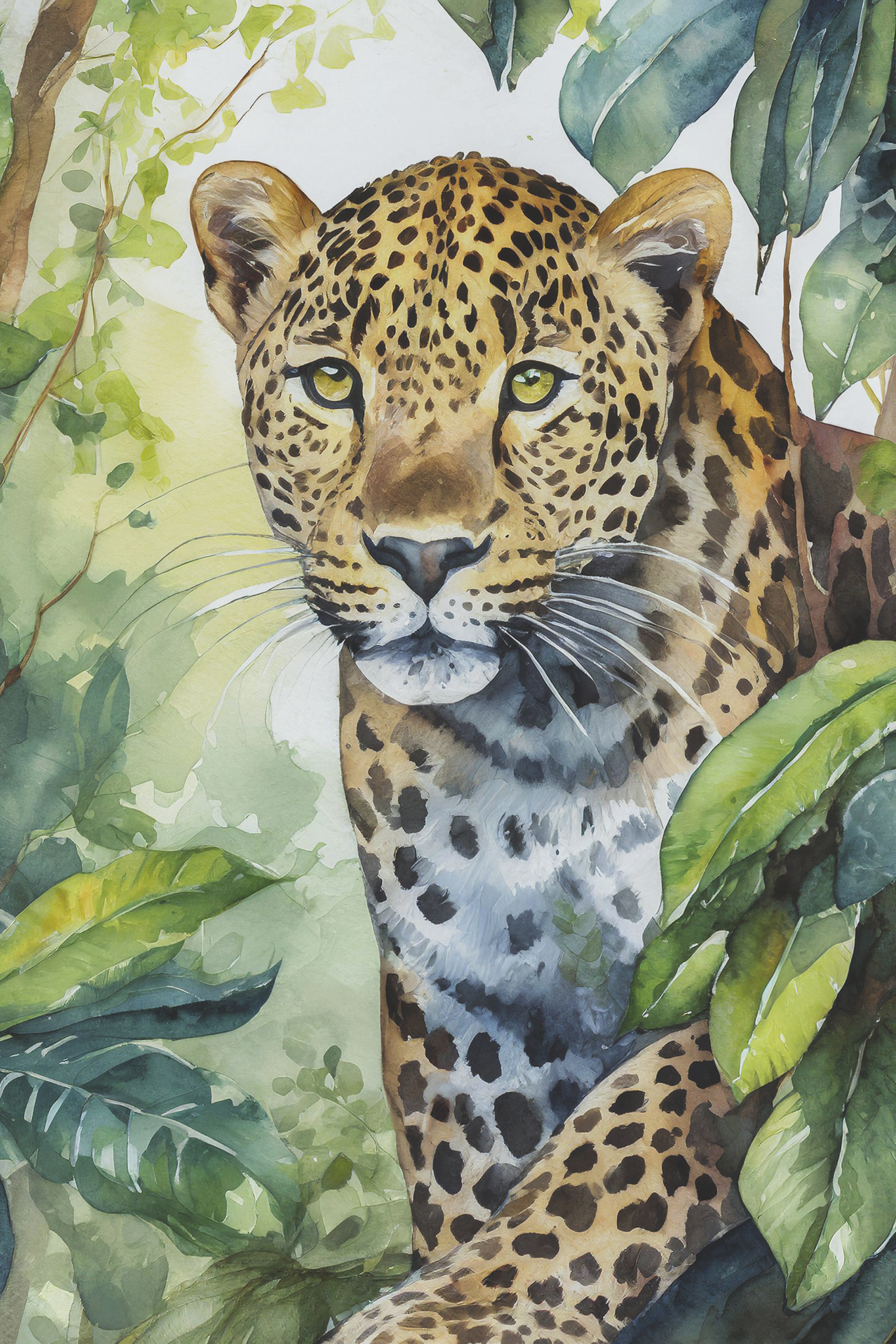 A watercolor painting of a leopard