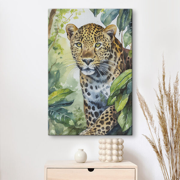 A watercolor painting of a leopard