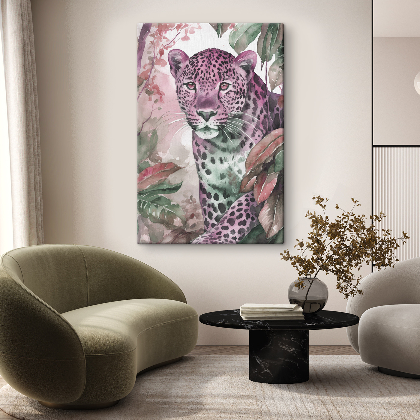 A watercolor painting of a leopard