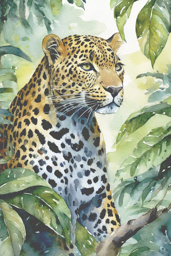 A watercolor painting of a leopard