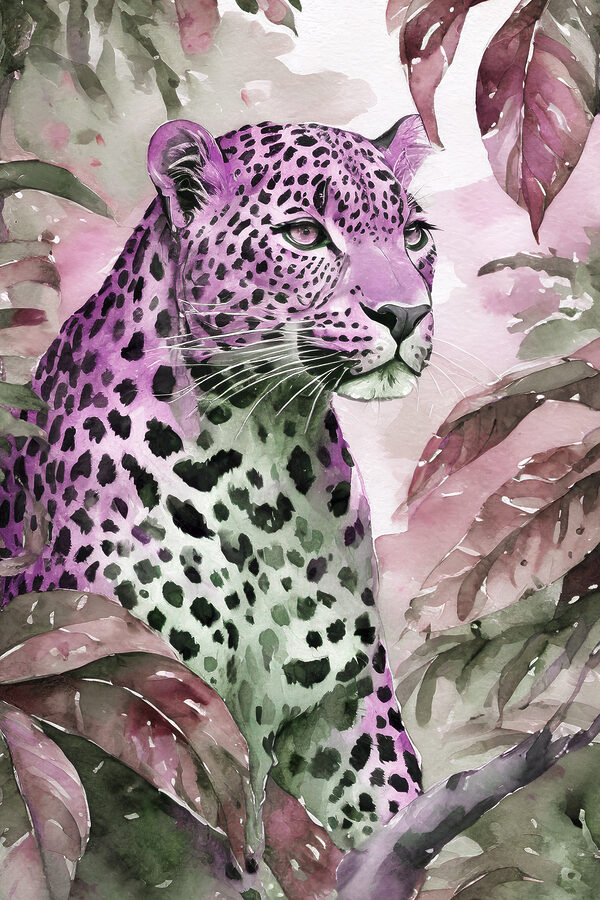 A watercolor painting of a leopard