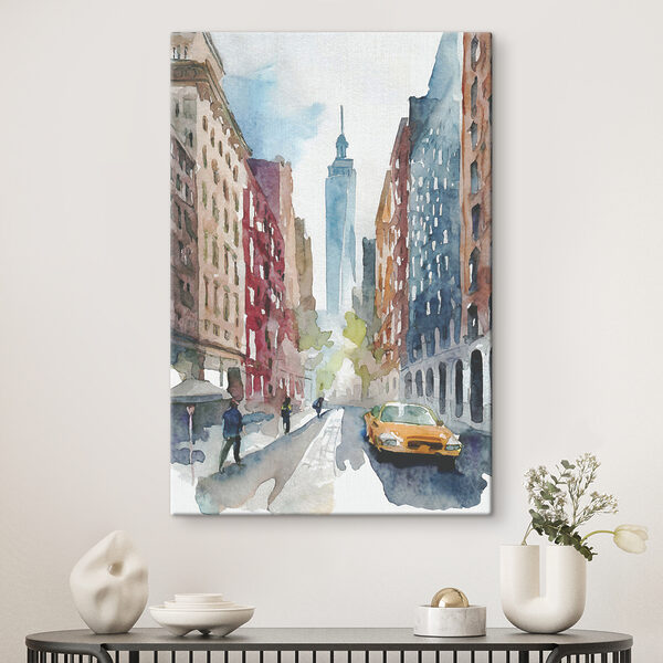 Cuadros Acuarela de una calle con edificios y una torre alta al fondo (SKU: s37346) Cuadros Cuadros Acuarela de una calle con edificios y una torre alta al fondo (SKU: s37346)