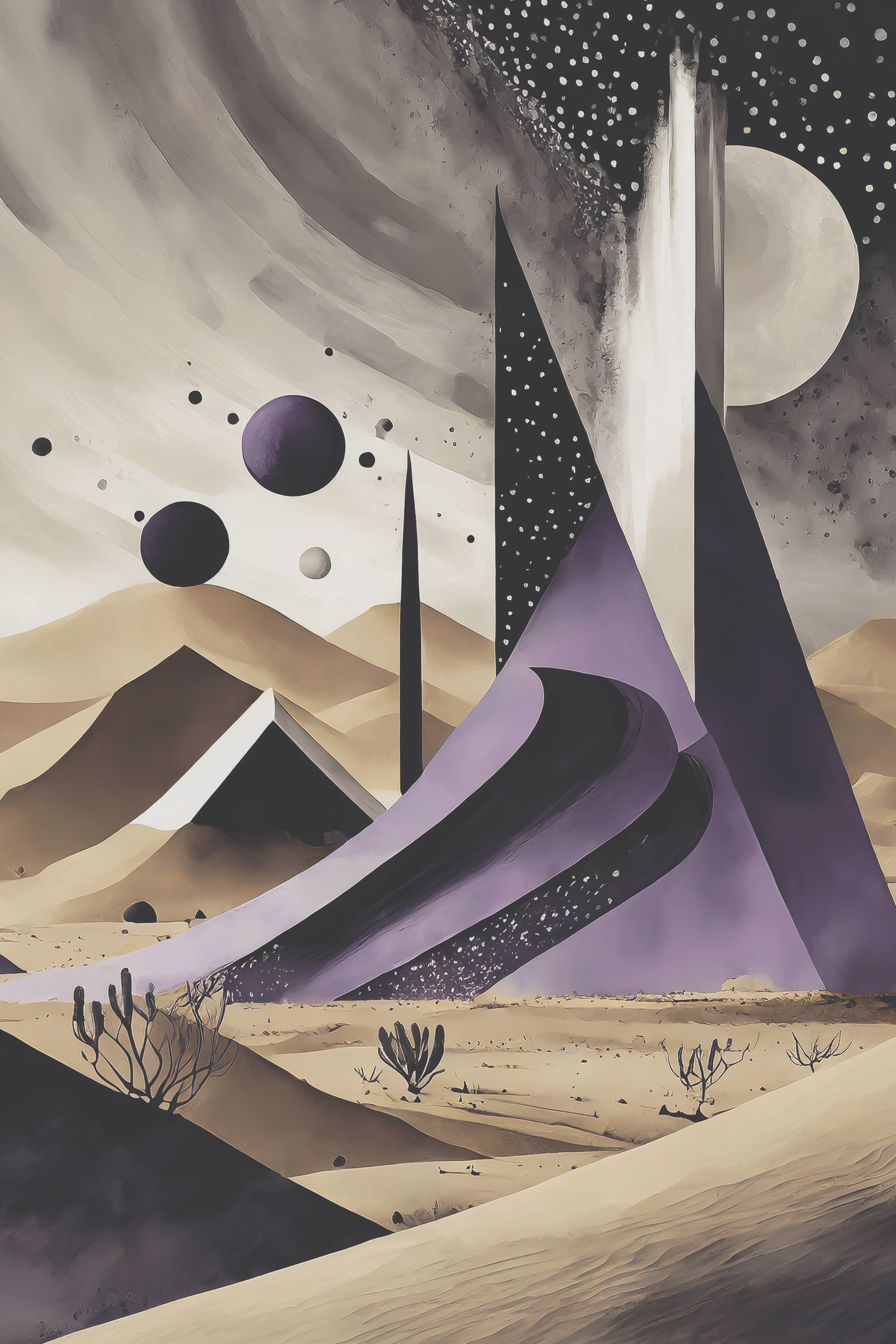 A purple and white desert landscape