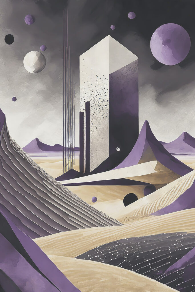 A painting of a desert landscape
