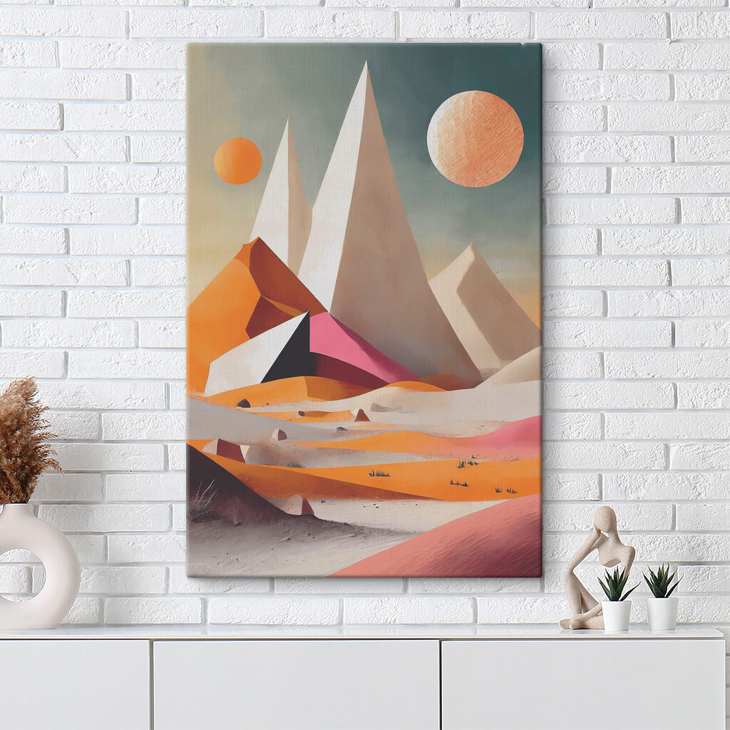 A desert with pyramids and sun