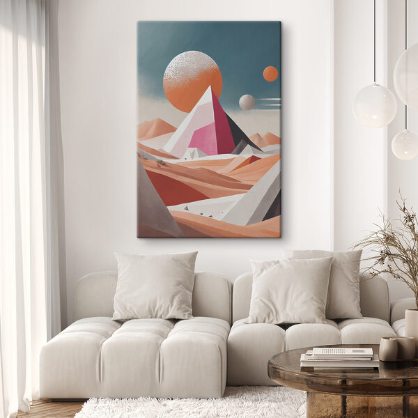 Cuadros Un cuadro que representa un paisaje desértico con una pirámide y el sol (SKU: s37371) Cuadros Cuadros Un cuadro que representa un paisaje desértico con una pirámide y el sol (SKU: s37371)