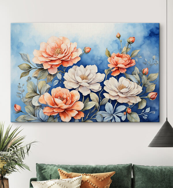 Cuadros Cuadros Un cuadro de flores sobre fondo azul (SKU: s37332)