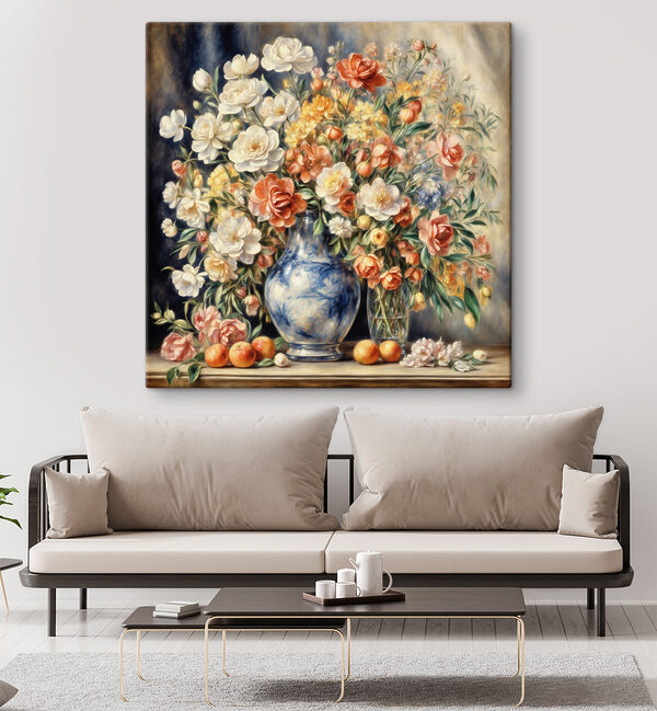 Cuadros Cuadros Un cuadro de flores en un jarrón y fruta (SKU: s37436)