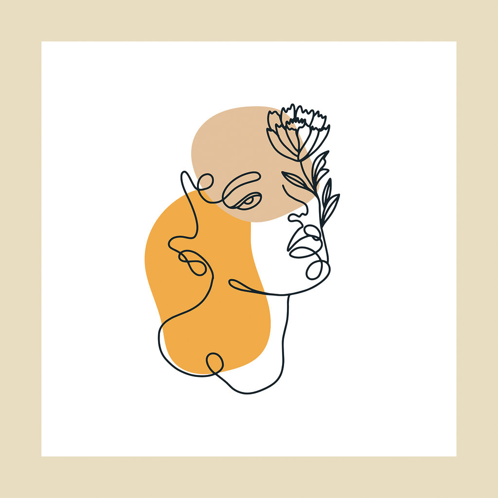 A drawing of a woman's face with a flower A drawing of a woman's face with a flower