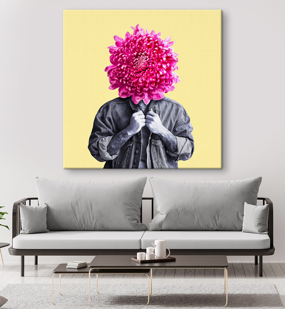 A person with a flower head