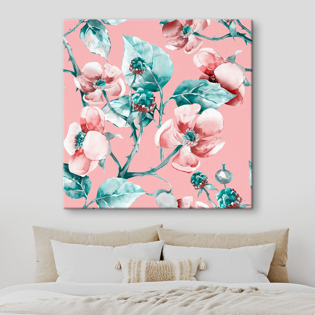 A watercolor painting of flowers and leaves