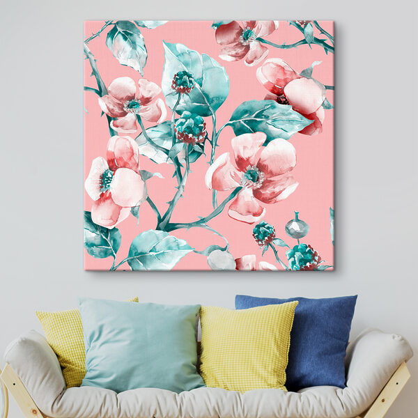 A watercolor painting of flowers and leaves