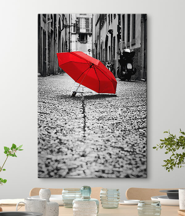 A red umbrella on a street A red umbrella on a street
