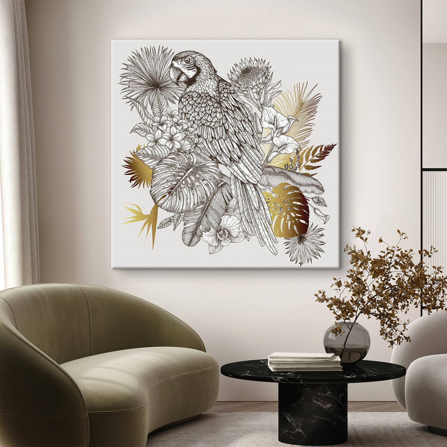 A bird sitting on a branch of leaves