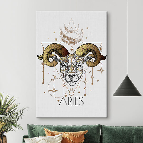 Cuadros Cuadros Un dibujo de un carnero con la luna y las estrellas (SKU: s37183)