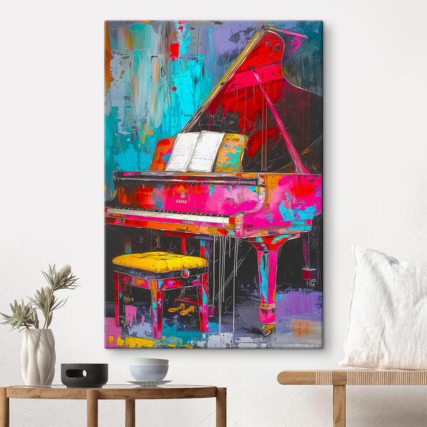 Cuadros Un piano rosa con un taburete (SKU: s37458) Cuadros Cuadros Un piano rosa con un taburete (SKU: s37458)