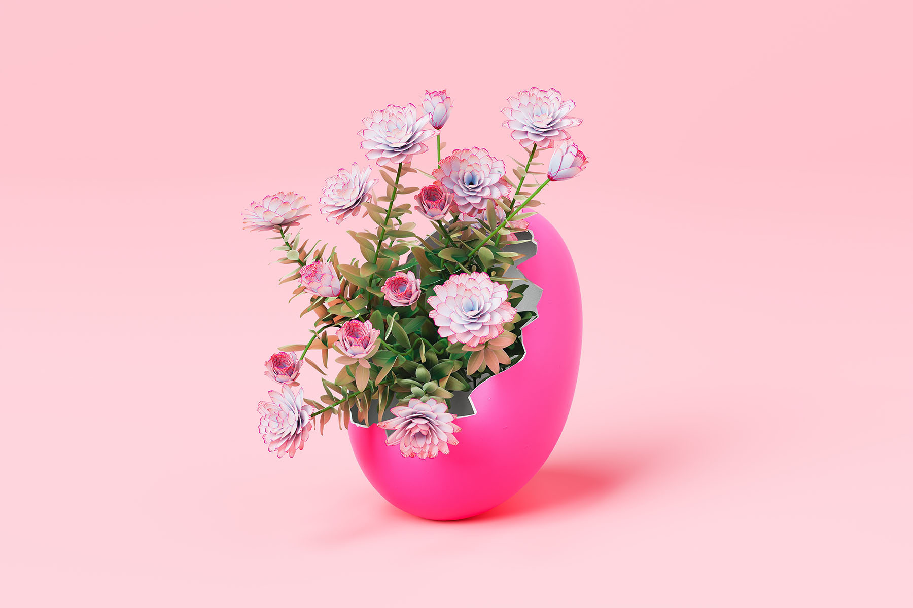 A pink egg with flowers inside