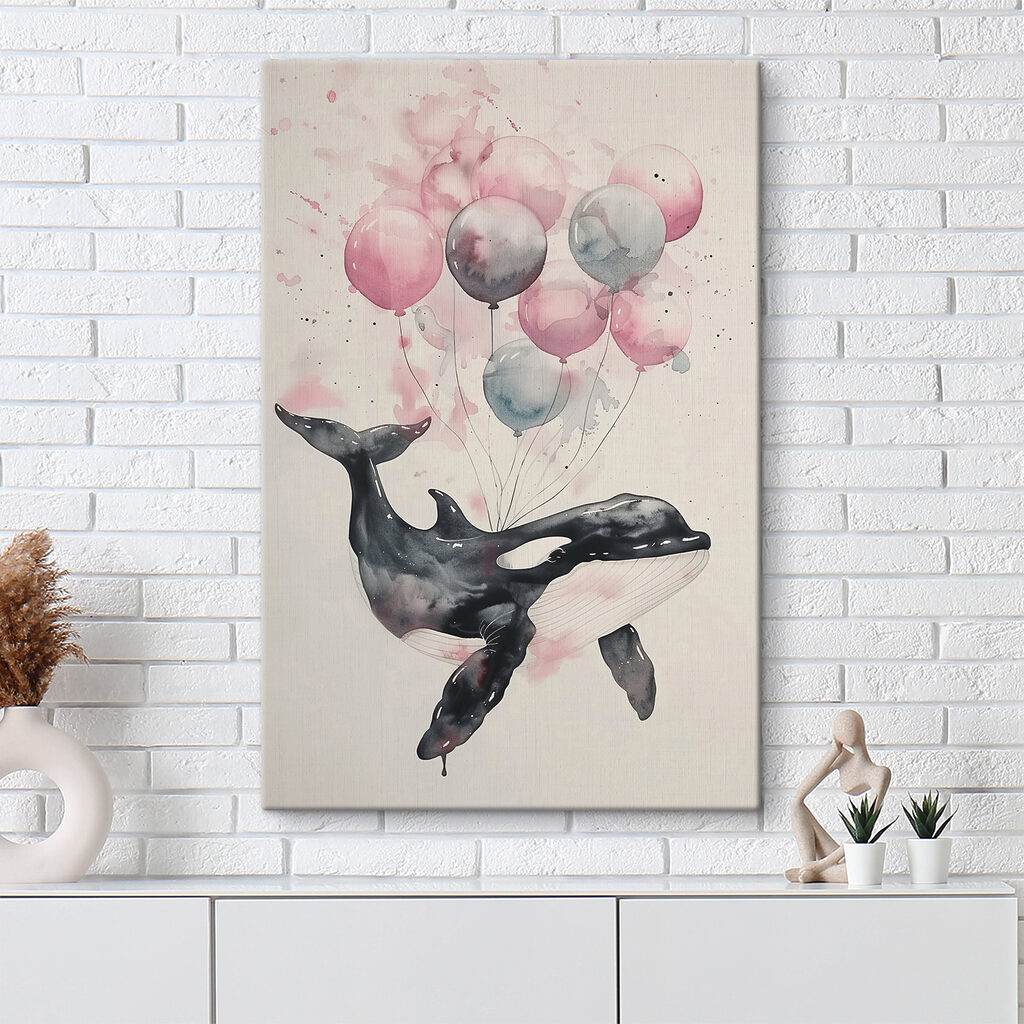 A whale with balloons on it