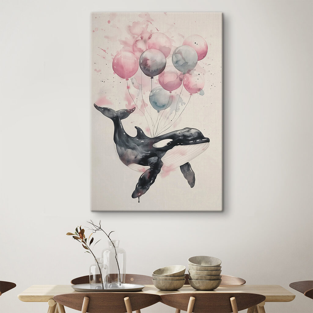A whale with balloons on it