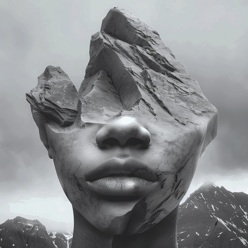 A face of a person with a rock face