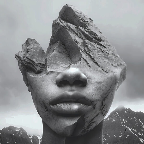 A face of a person with a rock face