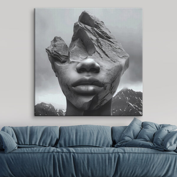 A face of a person with a rock face