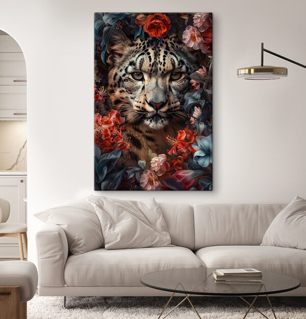 A leopard in a garden of flowers A leopard in a garden of flowers