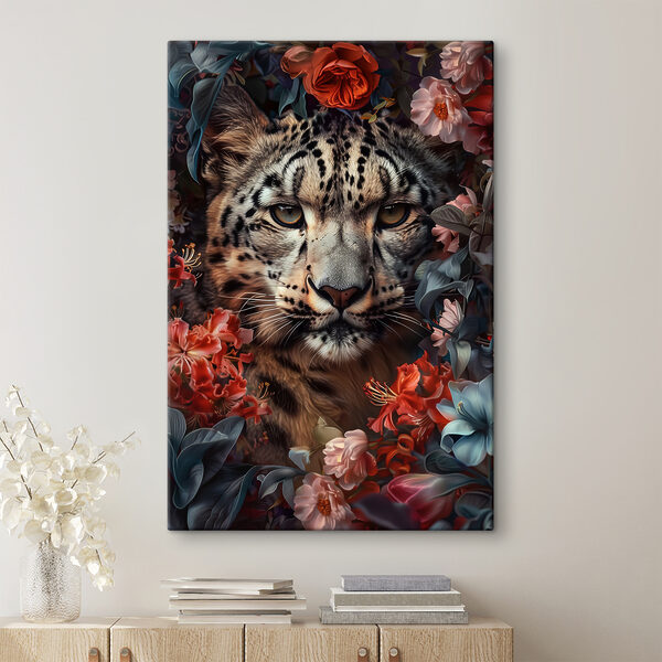 A leopard in a garden of flowers A leopard in a garden of flowers