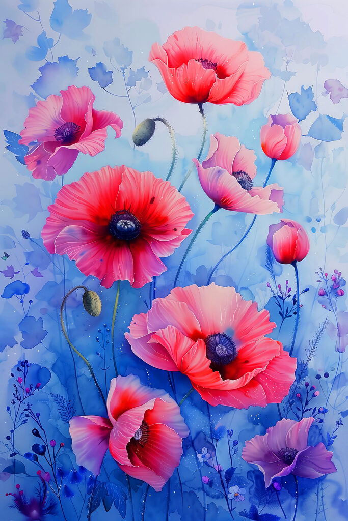 A painting of pink flowers