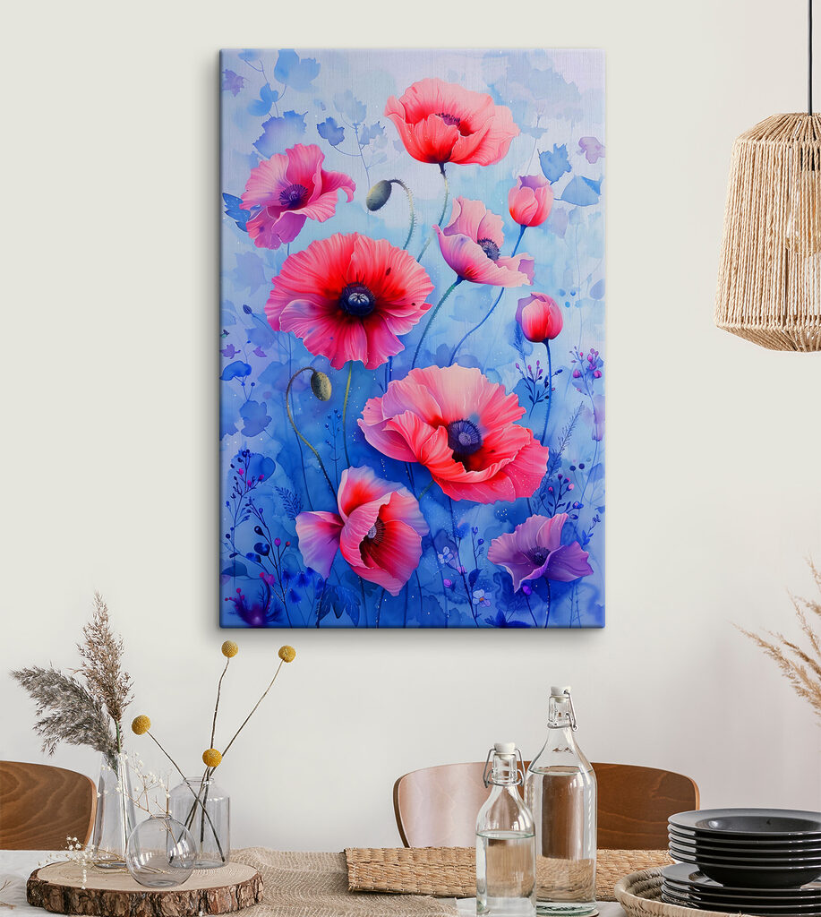 A painting of pink flowers